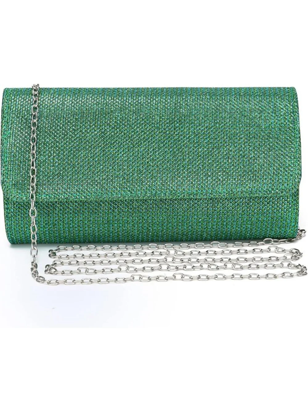Women's Green Glitter Clutch Purse Evening Bag With Chain For Wedding Handbag